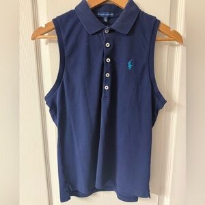 Ralph Lauren Navy Sleeveless Polo Top | Logo Detail | Size L